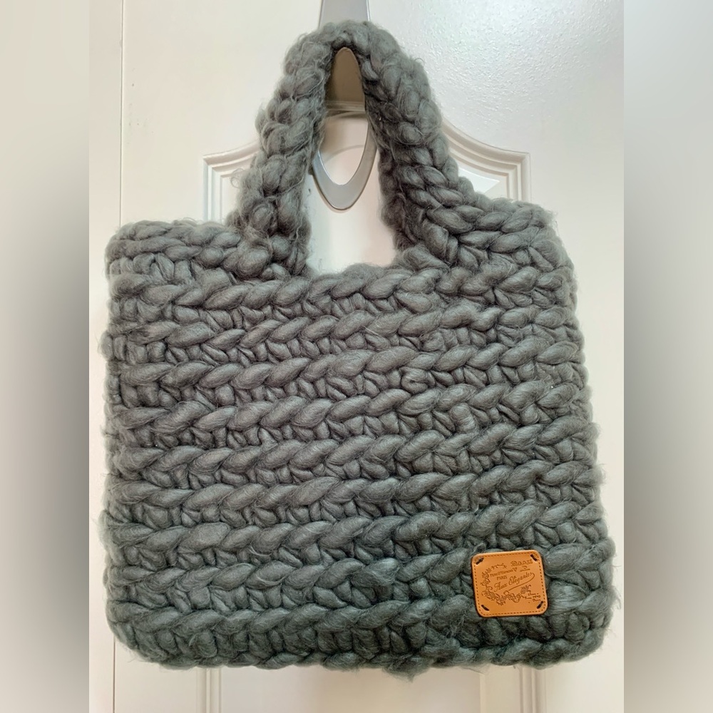 Chunky Knit Small Gray Tote Bag